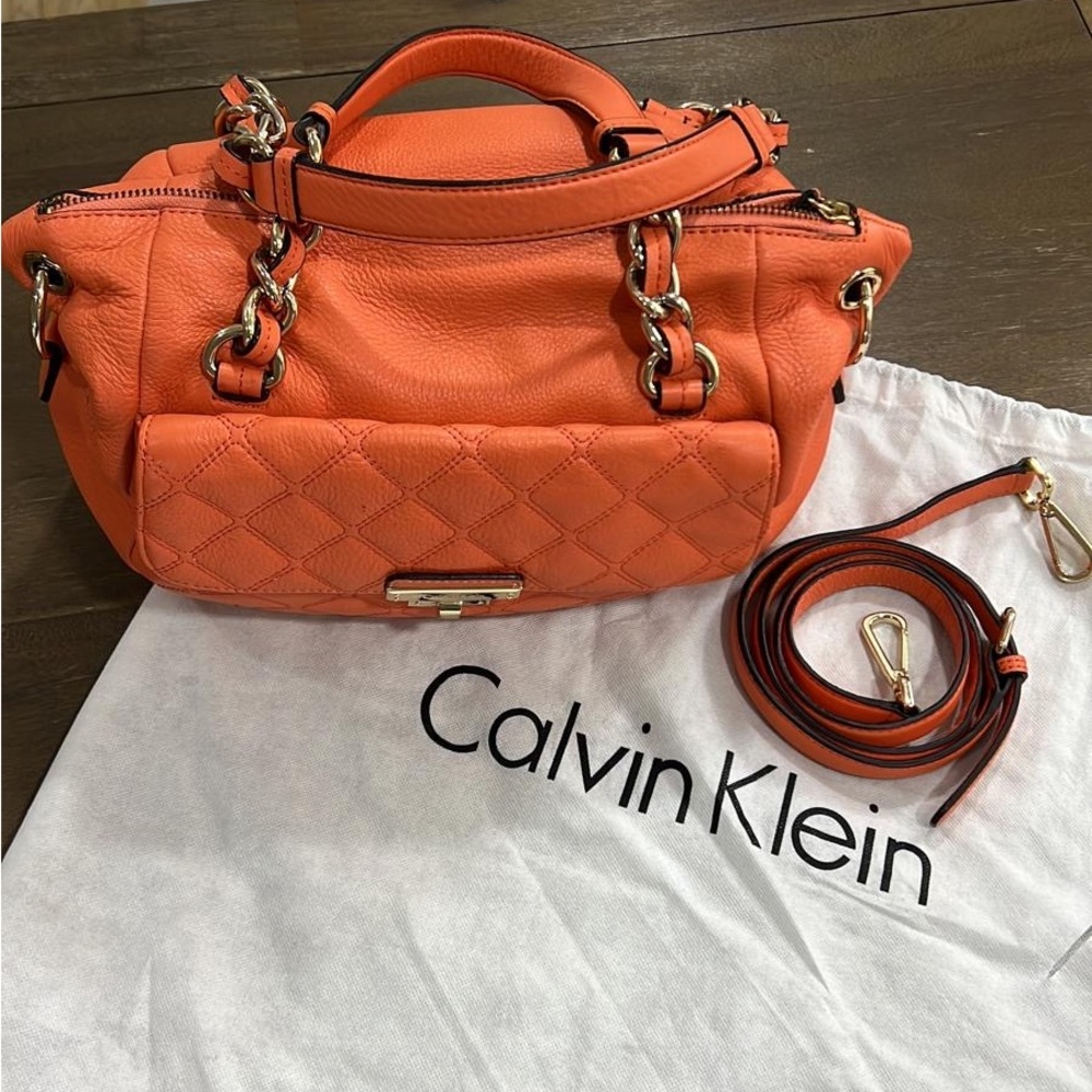 Calvin Klein Orange Quilted Leather Handbag